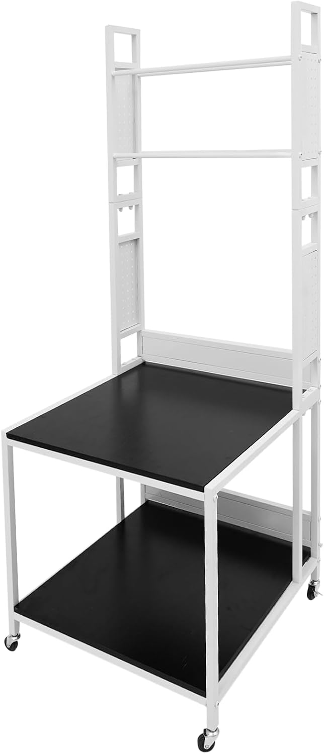 Double Layer Mobile Printer Table 110 Lbs Load Capacity Rolling 3D Printer Stand with 4 Universal Wheels(2 With Brakes) 3D Printing Station for Studios, Offices, Living Rooms, Garages（White）