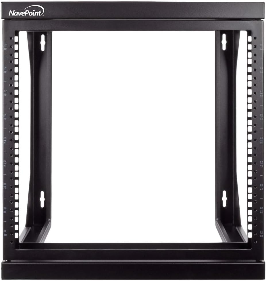 NavePoint 9U Open-Frame Server Rack for 19' IT Network Equipment & A/V Devices Free Standing or Wall Mount with 180 Degrees Gate Swing, Black