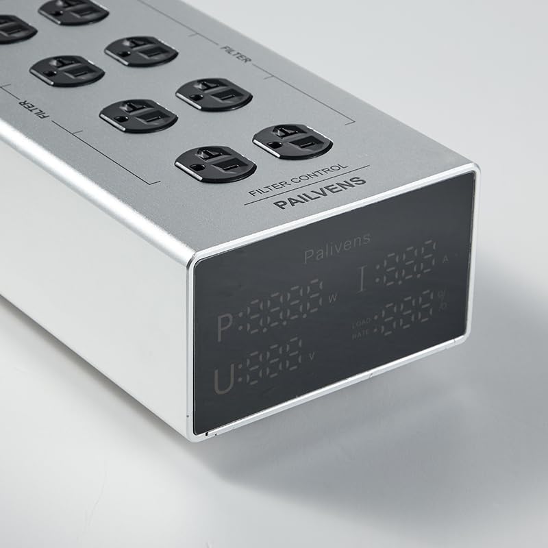 AC Power Filter Power Conditioner with LED Display, 8 Ways Power Socket, Line Conditioner Power Purifier with Universal Outlets Suitable for HiFi CD Player Piano, TV, G20 Sliver