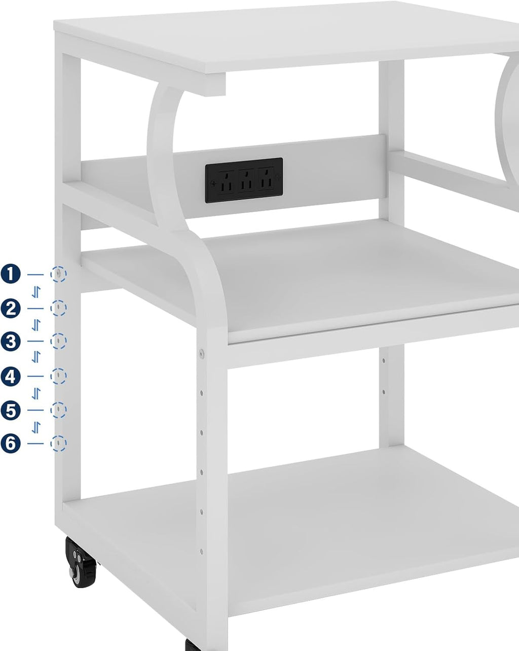 Natwind Large Printer Stand, 24''x20''x29'' Printer Table with Adjustable Storage Shelf, 3 Tier Rolling Cart with Wheels, Multifunctional Home Office Shelves for Heat Press, 3D Printer (White)