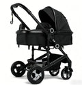 2 in 1 Baby Stroller, Convertible Pushchair Stroller w/Reversible Seat, Foldable Newborn Pram Carriage, Adjustable Canopy, Storage Basket, Diaper Bag & Cup Holder, 0-36 Months (All Black)