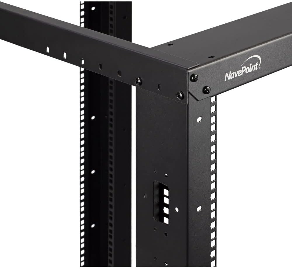 NavePoint 42U Server Rack, 4-Post Open Frame Rack for 19' Networking Equipment, 1000mm, Stationary/Casters, Black Steel, Max Weight Capacity 881 Lbs