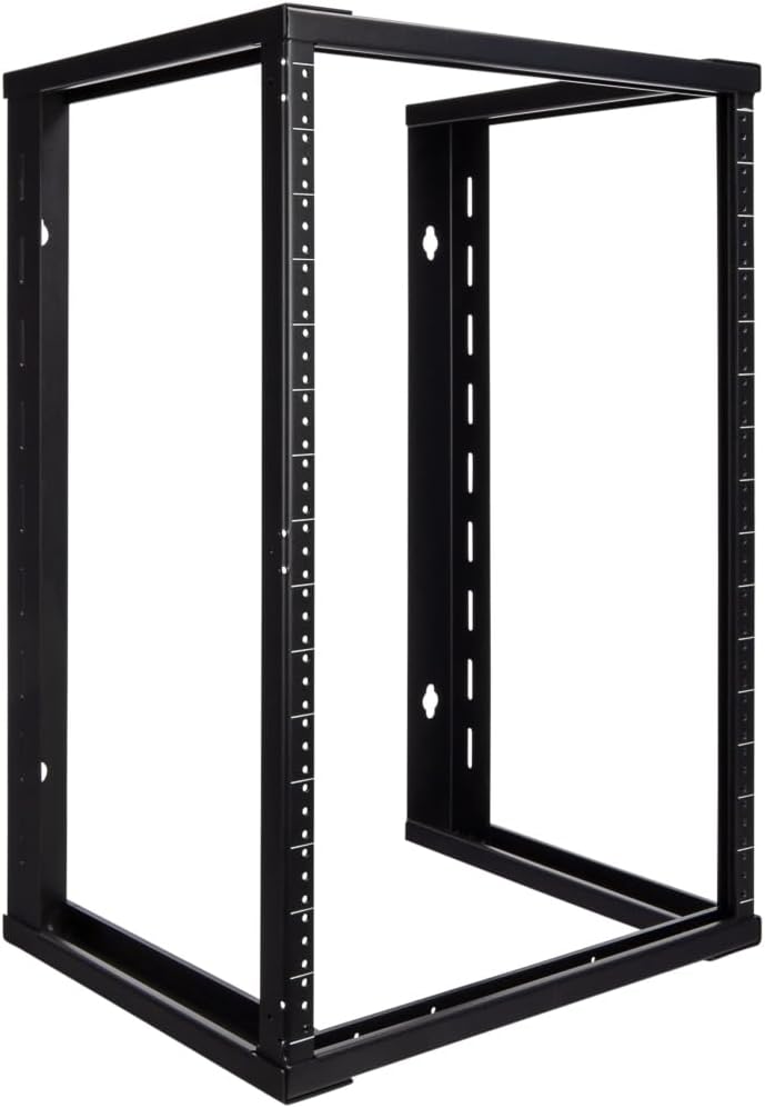 NavePoint 15U Wall Mount Open Frame 19 Inch Server Equipment Rack Threaded 16 inch Depth Black