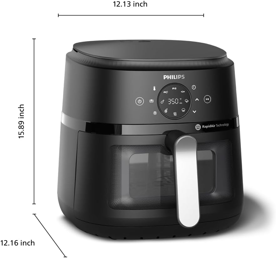 Philips Air Fryer 2000 Series - 13-in-1 functions, 6.6 Quarts, Compact Design with Cooking Window, Black, (NA231/00)