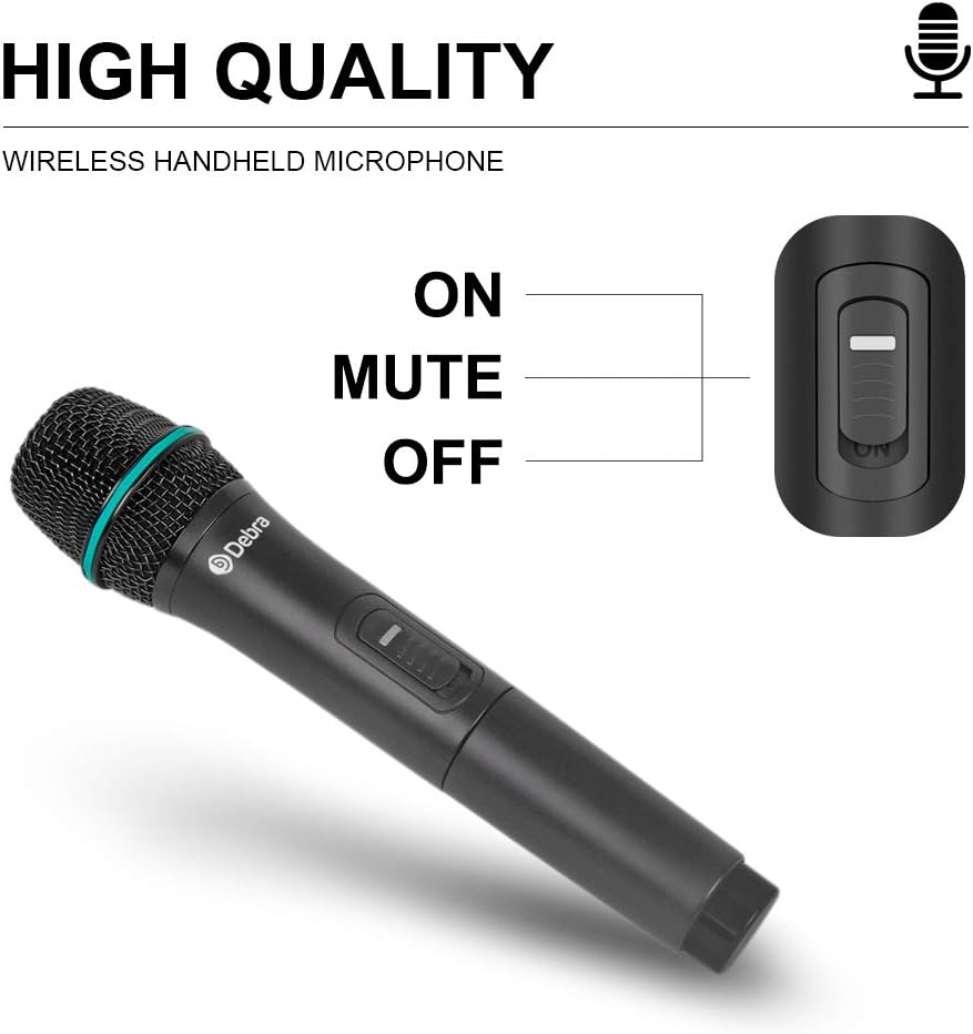 Debra Audio Pro UHF 4 Channel Wireless Microphone System with Cordless Handheld Lavalier Headset Mics, Metal Receiver, Ideal for Karaoke Church Party(with 4 Handheld (B))