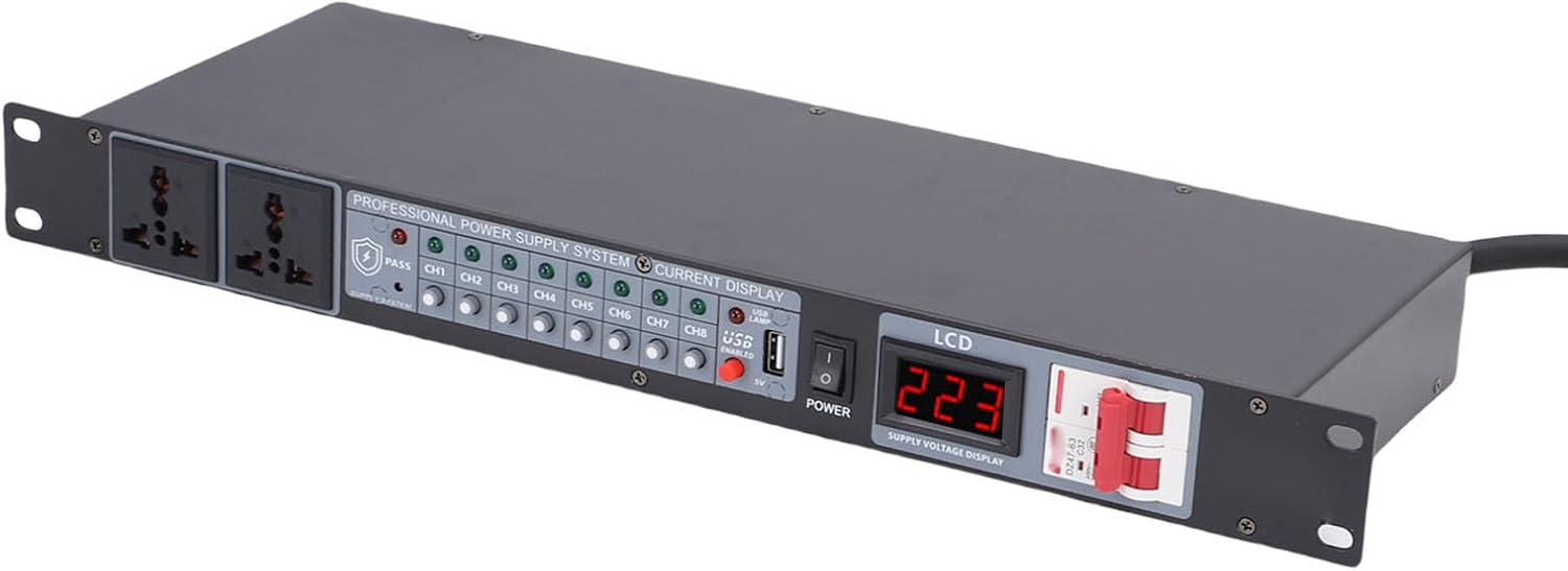 Fockety 10 Channel Power Sequencer, Professional High Power Equipment Power Sequencer Power Sequence Controller with Digital Voltage Display for Stage Amplifier Speaker (US Plug)
