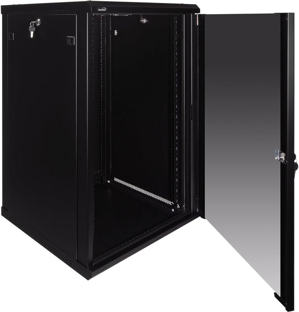Navepoint 18U Deluxe IT Wallmount Cabinet Enclosure 19-Inch Server Network Rack with Locking Glass Door 24-Inches Deep Black