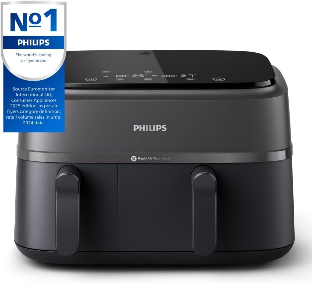 Philips Dual Basket Air Fryer - Healthy, Fast, and Versatile Cooking, 9.5QT Capacity, Touchscreen, 2-Drawer Design (NA350/00)