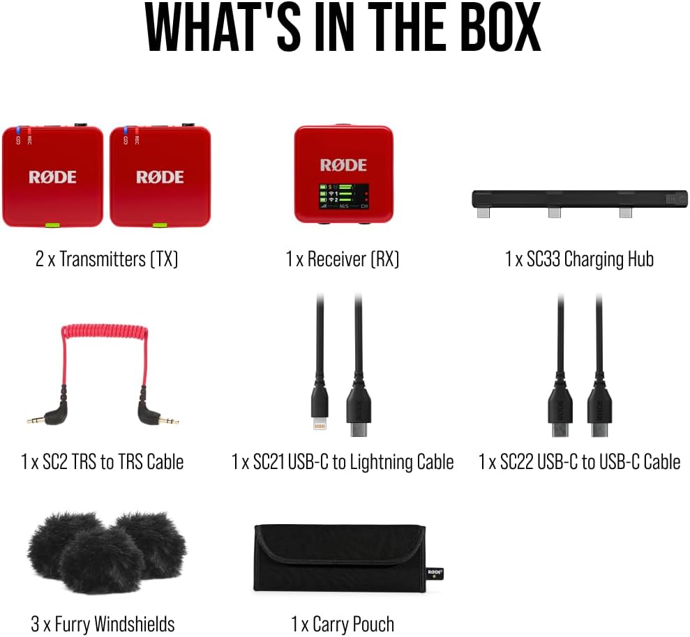 RØDE Wireless GO (Gen 3) – Compact Wireless Mic – Pristine Audio, 32-bit Float Recording, Automatic Level Control, for Phones, Cameras and Computers (Red)