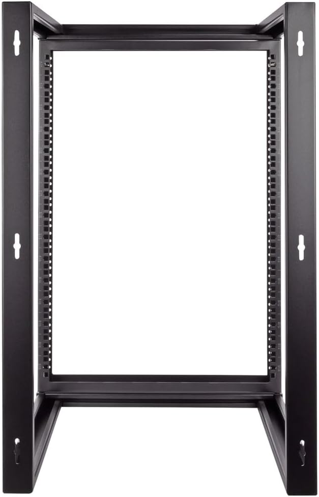 NavePoint 15U Open Frame Server Rack for 19' IT Network Equipment & A/V Devices, Free Standing or Wall Mount Rack with 180 Degrees Gate Swing, Black