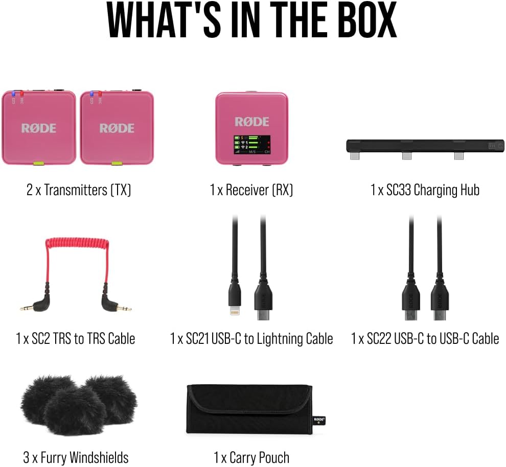 RØDE Wireless GO (Gen 3) – Compact Wireless Mic – Pristine Audio, 32-bit Float Recording, Automatic Level Control, for Phones, Cameras and Computers (Pink)