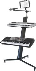 Portable Keyboard Stand - 2-Tier Column for 61/76/88 Key Keyboards - DJ Controller, Mixer, Synthesizer - Aluminum with Carrying Bag