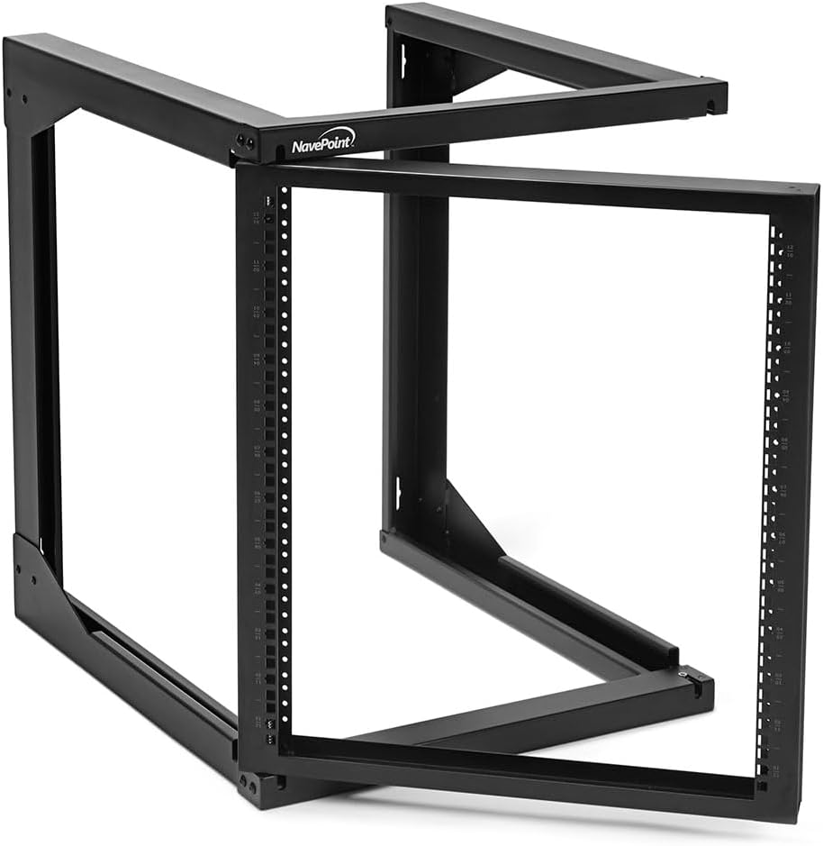 NavePoint 12U Wall Mount Server Rack - Swing Gate Open Frame for 19-Inch IT Equipment - Network Rack for AV & Server Equipment, 24' Deep, Black