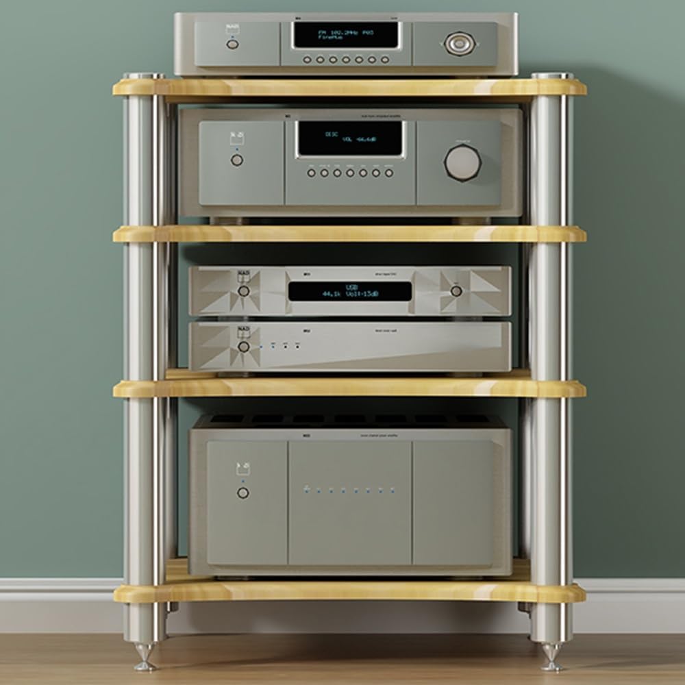 1 2 3 4 Tier AV Media Stand Component Cabinet Corner Shelf Wooden Stereo Cabinet Audio Rack Tower CD Player Stand for Home/Office/Audio Video/DJ/Theater ﻿ ﻿(White,4 Tier-60x50x80cm)
