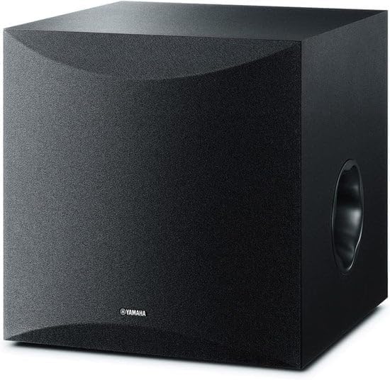 YAMAHA RX-V385 5.1-Channel 4K Ultra HD AV Receiver with NS-SW100BL 10' 100W Powered Subwoofer, Black and NS-C210BL Center Channel Speaker, Black