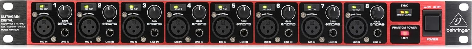 Behringer ADA8200 Audiophile 8 In/8 Out ADAT Audio Interface with Midas Mic Preamplifiers
