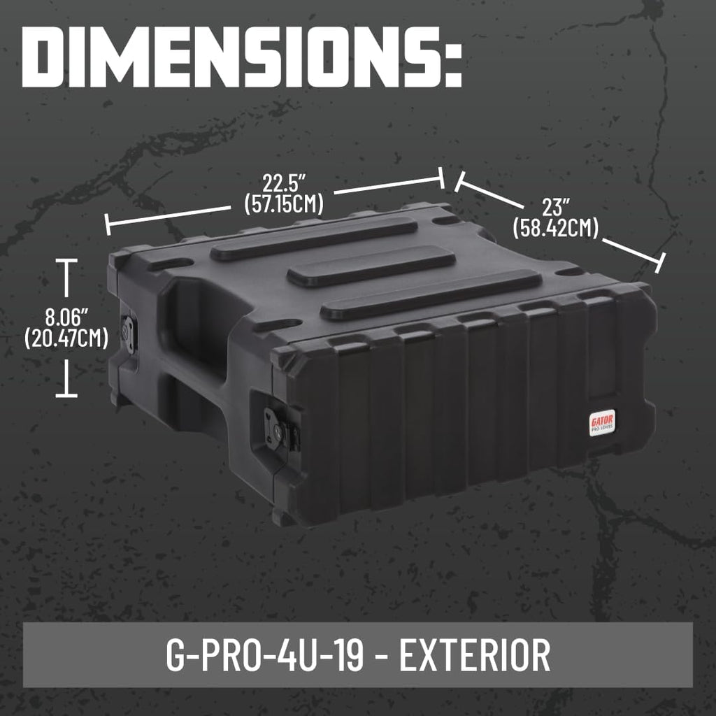 Gator Cases Pro Series Rotationally Molded 4U Rack Case with Standard 19' Depth; Made in USA (G-PRO-4U-19), Black