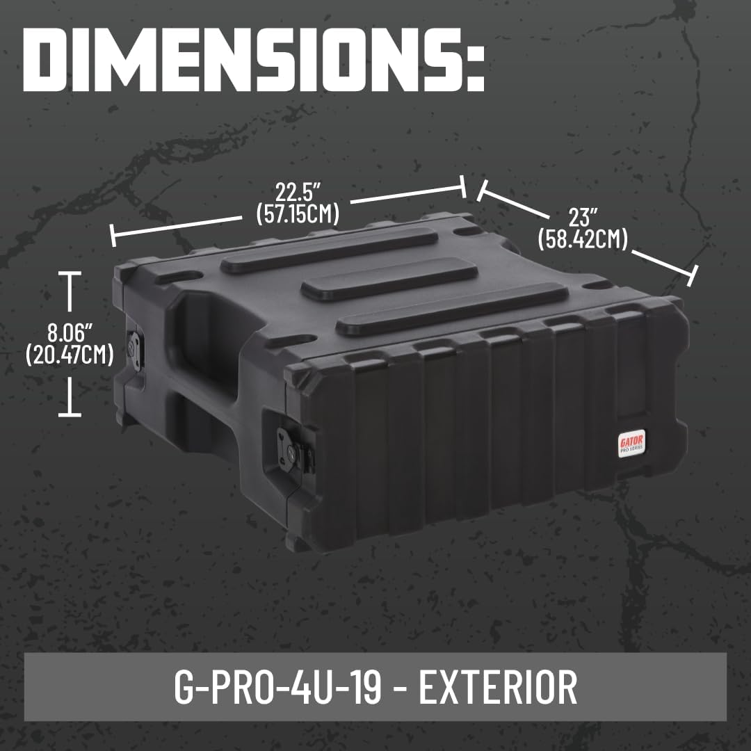 Gator Cases Pro Series Rotationally Molded 4U Rack Case with Standard 19' Depth; Made in USA (G-PRO-4U-19), Black