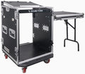 Sound Town Heavy-Duty 1/2' (12mm) Plywood 14U PA DJ Rack/Road ATA Case with 11U Slant Mixer Top, 20'' Rackable Depth, DJ Work Table and Casters, 14 Space Size, Pro Tour Grade (STMR-14UWT)