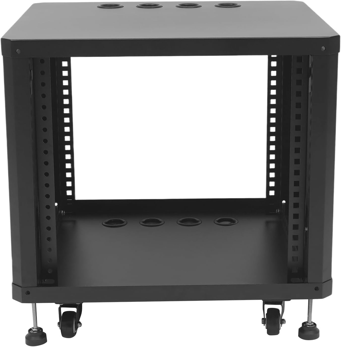 9U Stereo & Studio Rack with Wheels, Open Frame Audio Rack Cabinet, Rolling Network Cabinet, Network Devices Storage Rack Cabinet (Black, 9U)