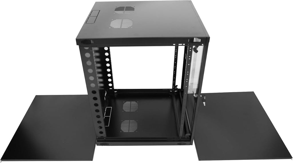 9U Server Cabinet Wall Mount Rack Enclosure with Caster Wheels 2 Server Fans Locking Glass Door Removable Side Panels 19' Network Cabinet 15-18.5' Installation Depth Heavy-Duty Frame(23INCH, 9U)