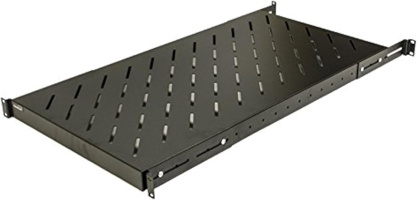 Navepoint 1U 19-Inch Fixed 4-Post Rack Mount Server Shelf with Adjustable Depth from 18-42 Inch Black