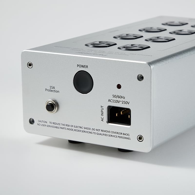 AC Power Filter Power Conditioner with LED Display, 8 Ways Power Socket, Line Conditioner Power Purifier with Universal Outlets Suitable for HiFi CD Player Piano, TV, G20 Sliver