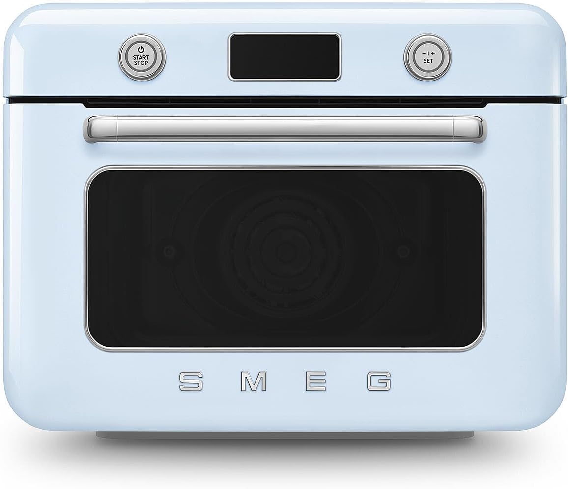 SMEG COF01Countertop Combi Oven - Multi-Function Grill, Air Fry, Steam, Bake, Convection, Defrost, and Warm, 10 Cooking Functions - Made In Italy (Pastel Blue)