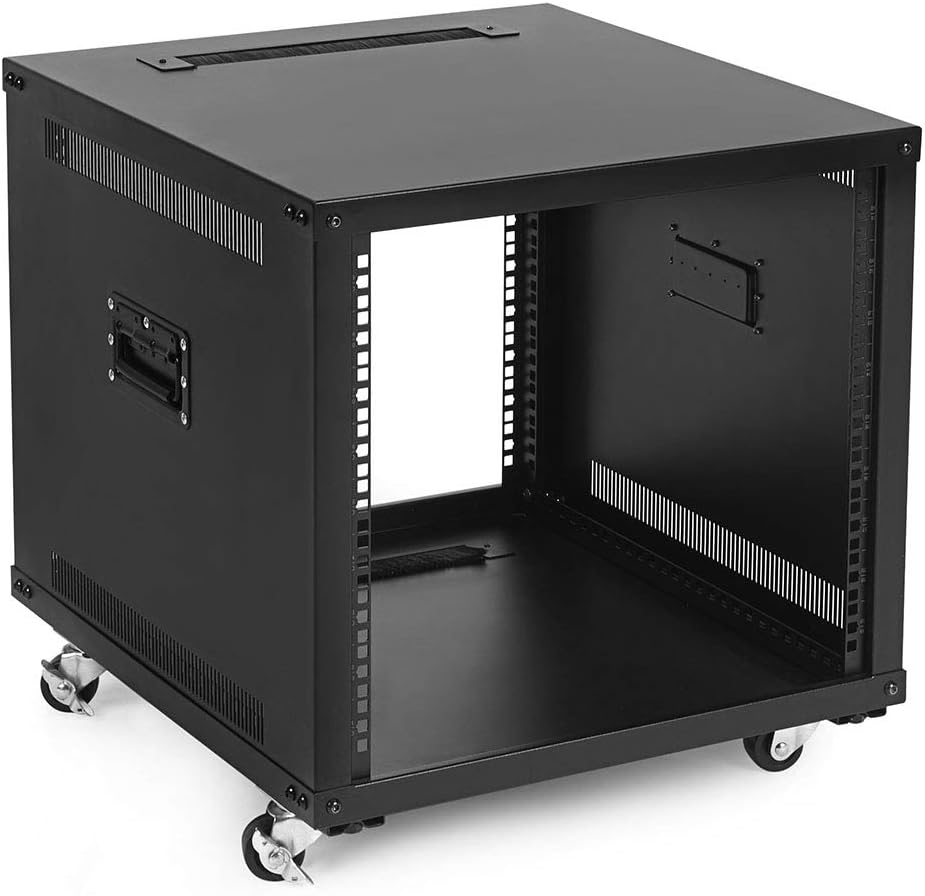 NavePoint 9U Portable Server Rack with Casters - 9U Network Rack Open Frame with Adjustable Rails, 132lbs Capacity - Up to 22.6' Deep 19-Inch Rack for IT Equipment, Telecom & A/V, Black