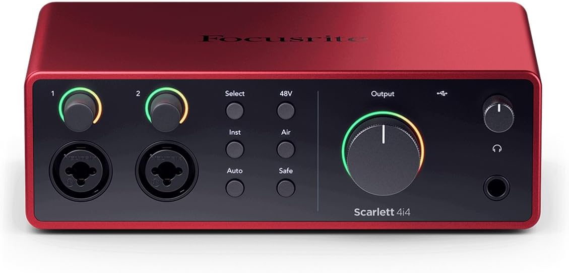Focusrite Scarlett 4i4 4th Gen USB Interface with Software Suite, Bundle with AT2020 Microphone, TAPH100 Headphones and Mic Stand