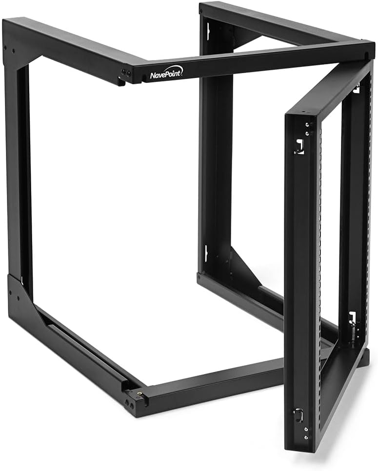 NavePoint 12U Wall Mount Server Rack - Swing Gate Open Frame for 19-Inch IT Equipment - Network Rack for AV & Server Equipment, 24' Deep, Black
