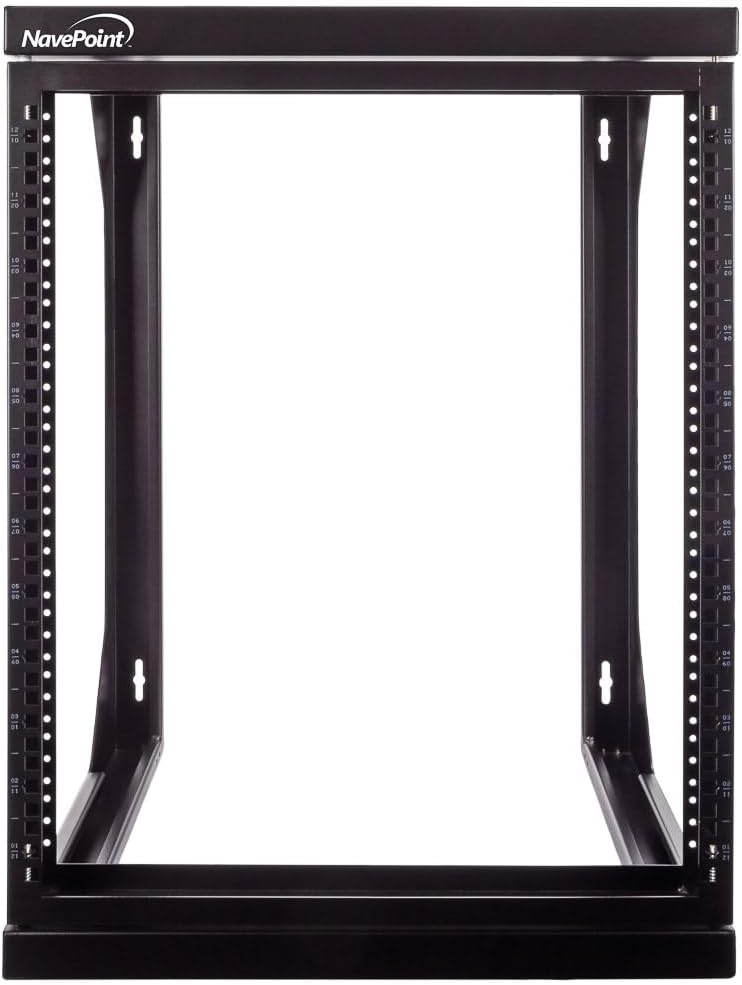 NavePoint 12U Open Frame Server Rack for 19' IT Network Equipment & A/V Devices, Free Standing or Wall Mount Rack with 180 Degrees Gate Swing, Black
