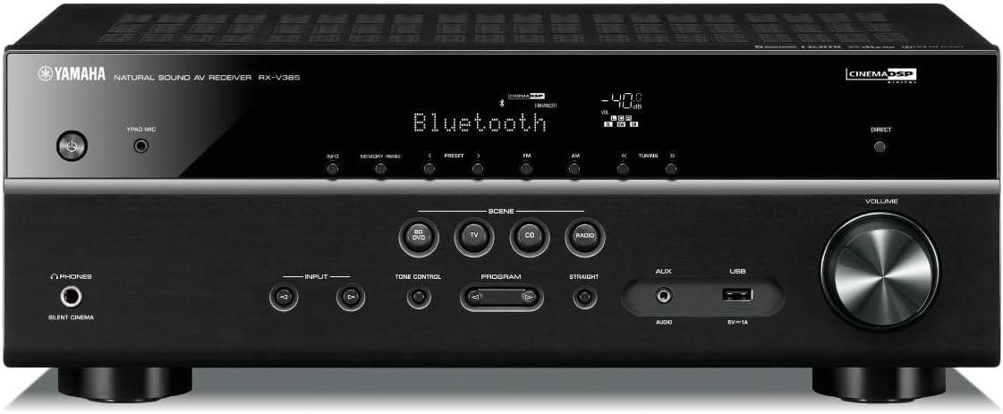 YAMAHA RX-V385 5.1-Channel 4K Ultra HD AV Receiver with NS-SW100BL 10' 100W Powered Subwoofer, Black