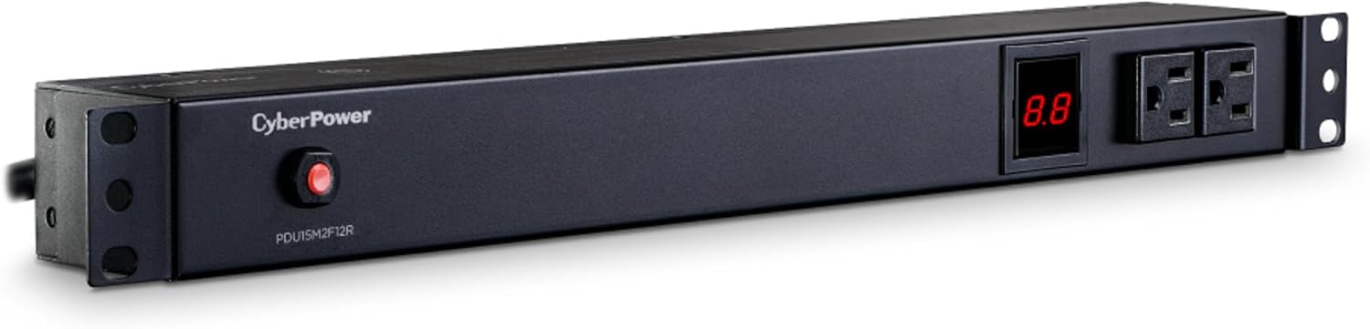 CyberPower PDU15M2F12R Metered PDU, 100-125V/15A (Derated to 12A), 14 Outlets, 1U Rackmount, 15 Foot Power Cord