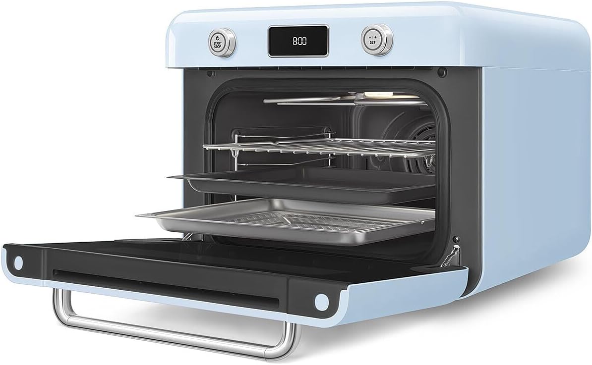 SMEG COF01Countertop Combi Oven - Multi-Function Grill, Air Fry, Steam, Bake, Convection, Defrost, and Warm, 10 Cooking Functions - Made In Italy (Pastel Blue)