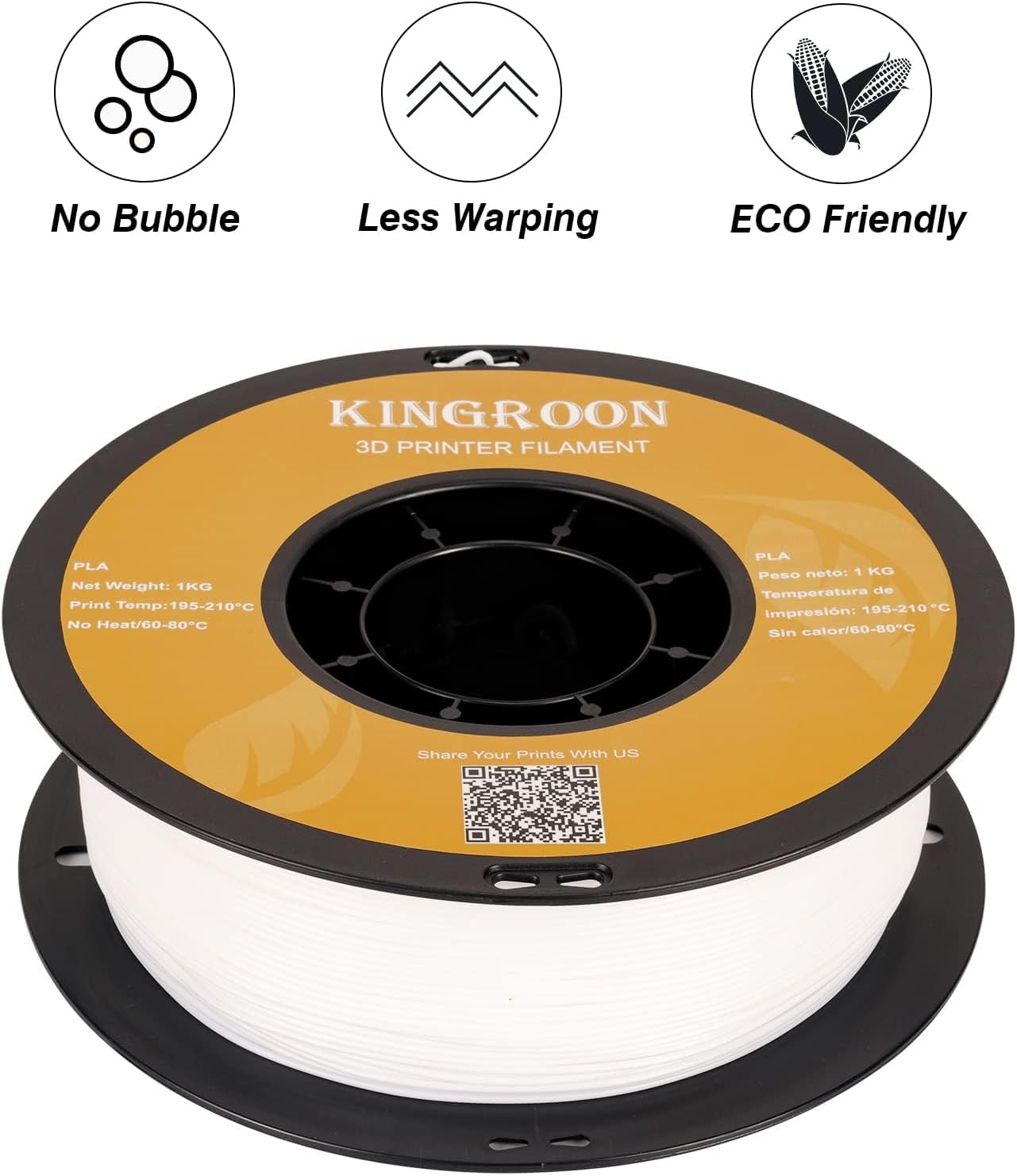 Kingroon PLA Plus 3D Printer Filament,PLA+ 16 Rolls,Dimensional Accuracy +/-0.03mm,16kg Spool(35.3lbs),1.75 mm,2White 2Grey 2Black Red Blue Green Yellow Silver Skin Purple Transparentwhite Orange Gold