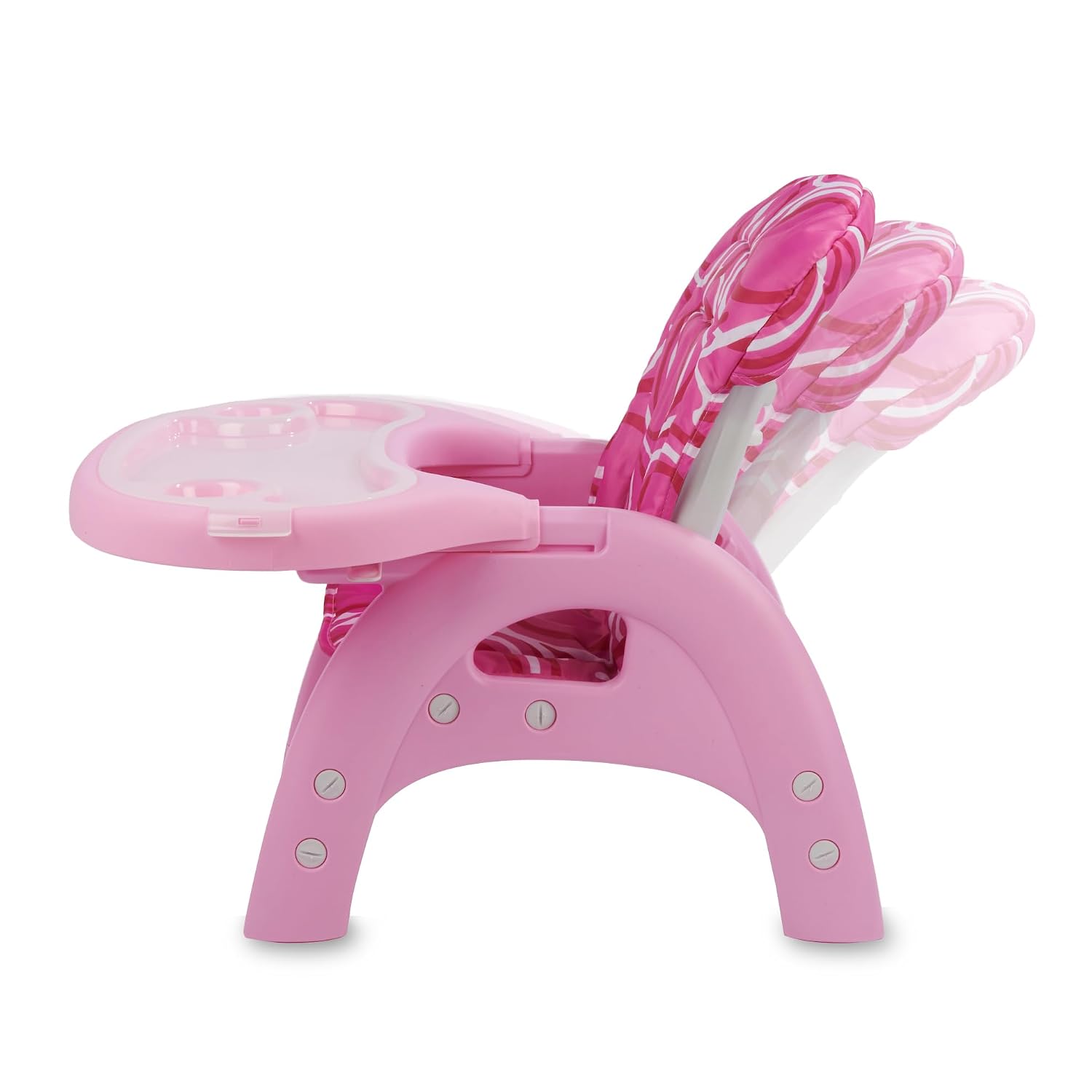 Badger Basket Envee II Convertible Baby High Chair – Infant Feeding Seat, Booster, and Toddler Desk with Tray and Cushion – Pink/White