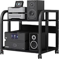 WDJBPSH Rolling Audio Equipment Storage Cart, Heavy Duty Media Rack with Height Adjustable Wooden Shelf, Office Bedroom Living Room Av Stereo Rack, Space-Saving (Size : 2 Tier-H 48.5cm/19in)