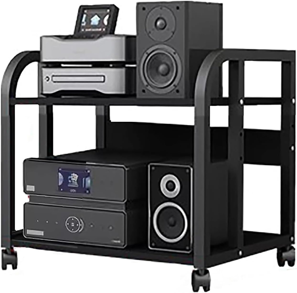 WDJBPSH Rolling Audio Equipment Storage Cart, Heavy Duty Media Rack with Height Adjustable Wooden Shelf, Office Bedroom Living Room Av Stereo Rack, Space-Saving (Size : 2 Tier-H 48.5cm/19in)
