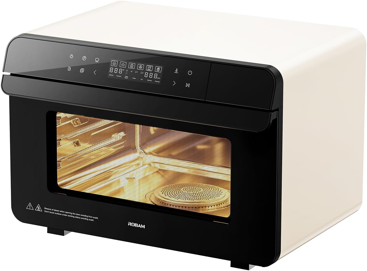ROBAM Toaster Oven Air Fryer Combo R-BOX White, 23QT Countertop Convection Steam Oven, Rapid Steam, Bake, Air Fry, Broil, Dehydrate, Defrost, Ferment, Steam Self-Clean, Touchscreen Control