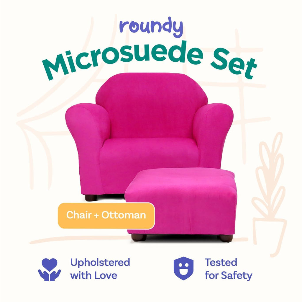 Roundy Kids Chair with Ottoman, Microsuede Upholstered, Ergonomic & Comfortable Design, Sturdy Wooden Frame, Ideal for Boys & Girls Ages 2-5, Easy to Clean, Perfect for Bedrooms, Playrooms & Daycares