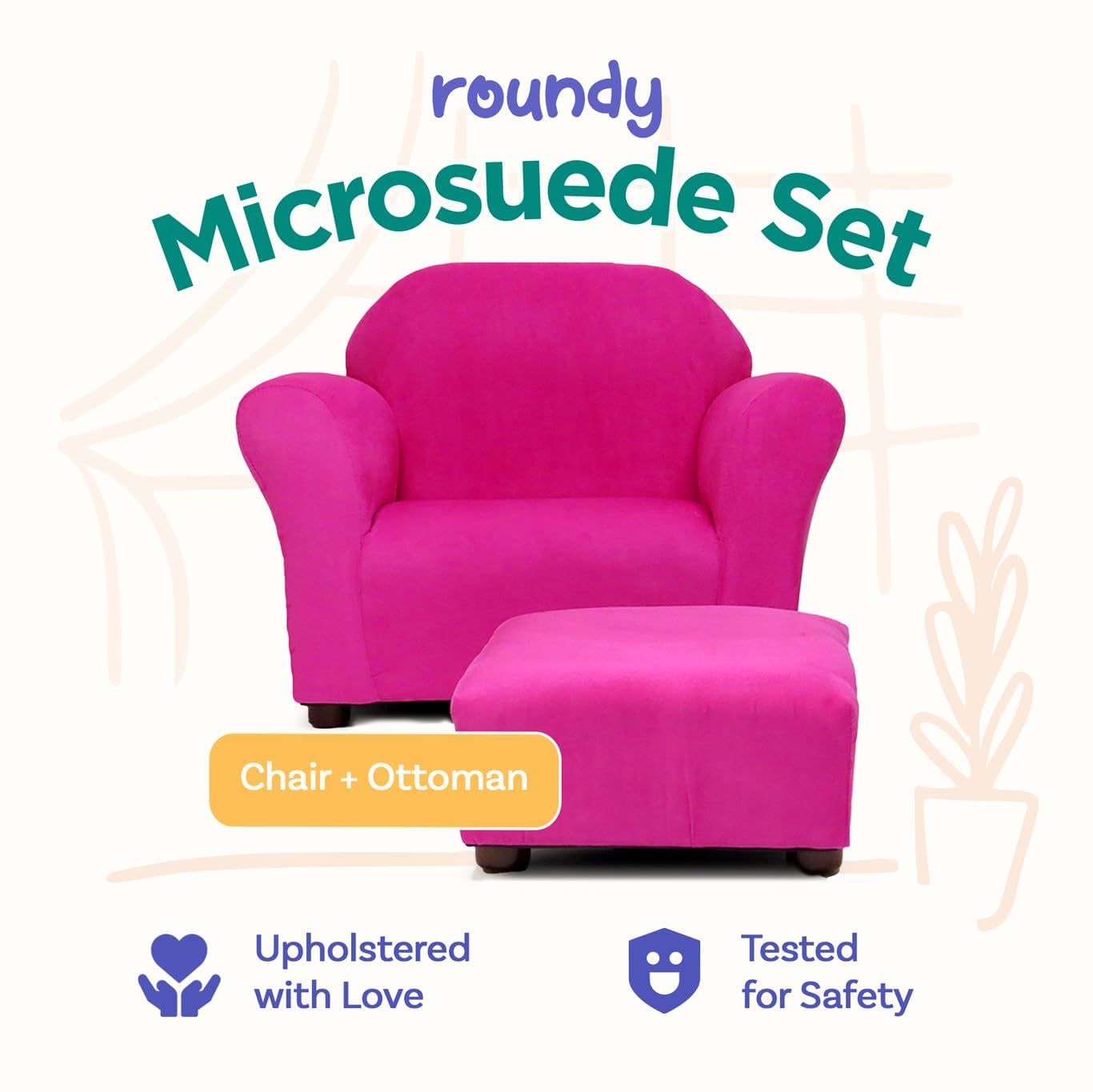 Roundy Kids Chair with Ottoman, Microsuede Upholstered, Ergonomic & Comfortable Design, Sturdy Wooden Frame, Ideal for Boys & Girls Ages 2-5, Easy to Clean, Perfect for Bedrooms, Playrooms & Daycares