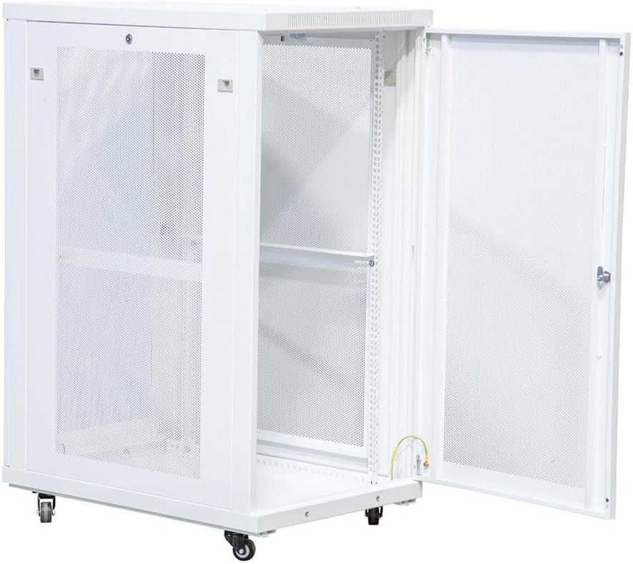 NavePoint 24U Network Cabinet with Perforated Door 24U Wall Mount Server Cabinet White 19' Rack for IT Equipment, AV Devices, Networking Equipment 33' Deep Mid-Depth Server Rack Enclosure