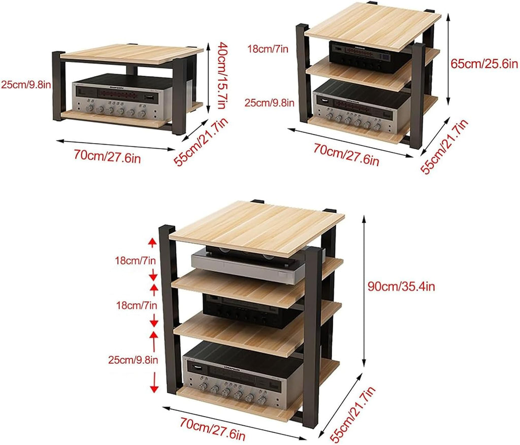 2-Tier Black Audio Rack, AV Media Stand & Stereo Tower Cabinet for Entertainment System, 2/3/4 Tier Options, Ideal for Audio/Video Components and Equipment Display