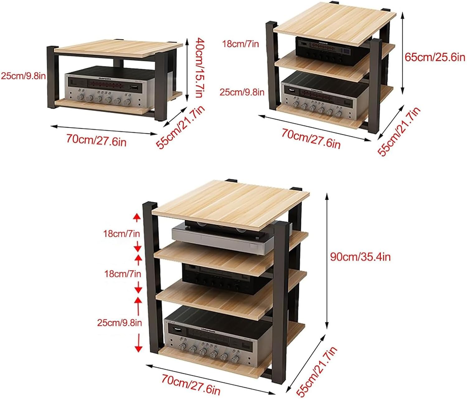 2-Tier Black Audio Rack, AV Media Stand & Stereo Tower Cabinet for Entertainment System, 2/3/4 Tier Options, Ideal for Audio/Video Components and Equipment Display