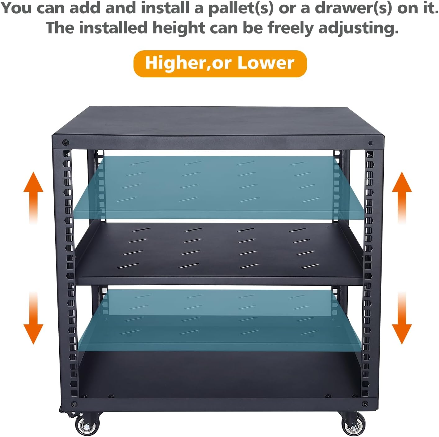 SC02 9U 19' Open Frame Network Server AV Gear Equipment Rack Mobile Storage Cabinet with Casters & a Shelf - for HsSome Audio & Video DJ Recording Studio Sound Equipment