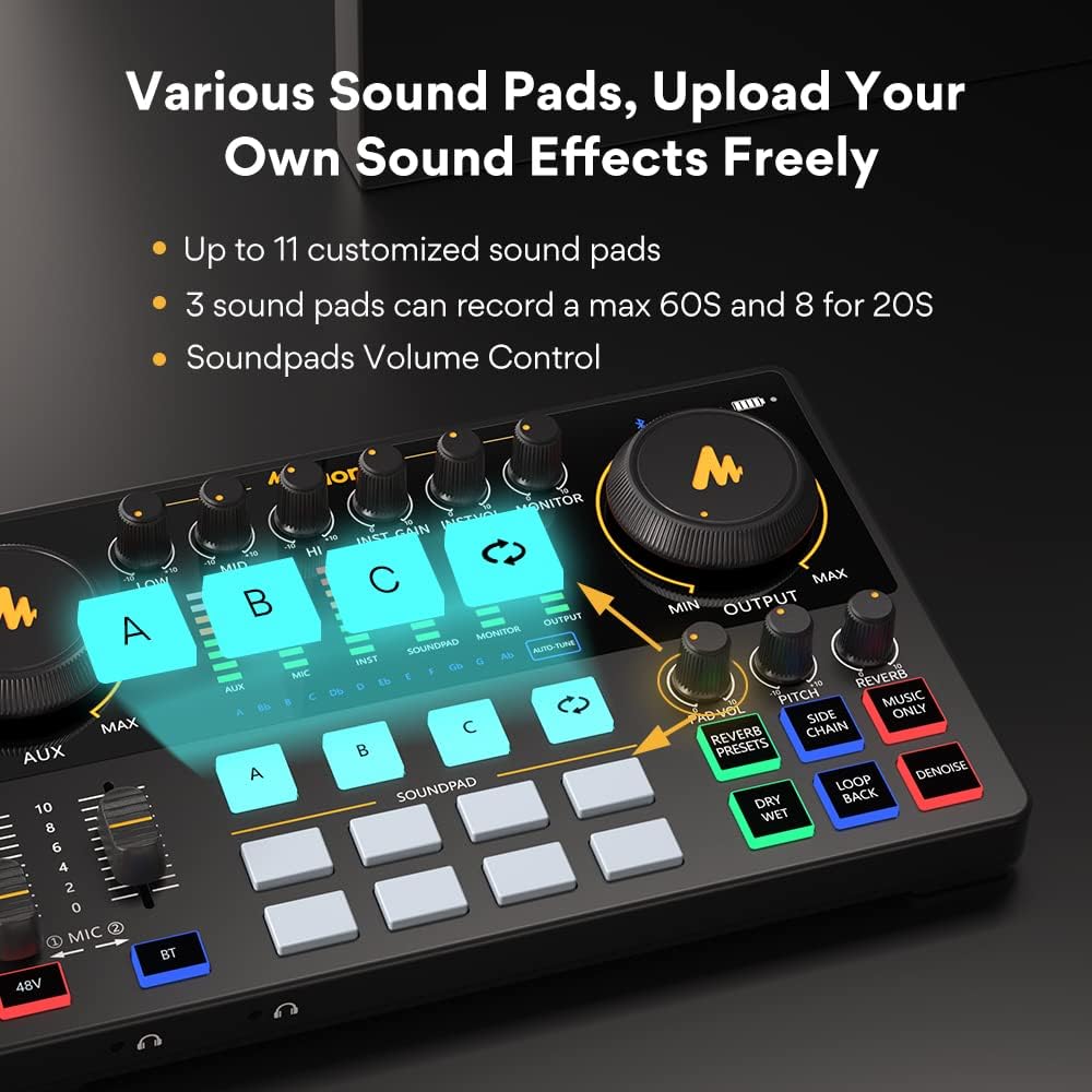 MAONO Podcast Equipment Bundle with Audio Interface and XLR Condenser Microphone, MaonoCaster with 48V Phantom Power, Bluetooth for Podcast, Streaming, Voice Over, Youtube, PC, Guitar (AME2A)