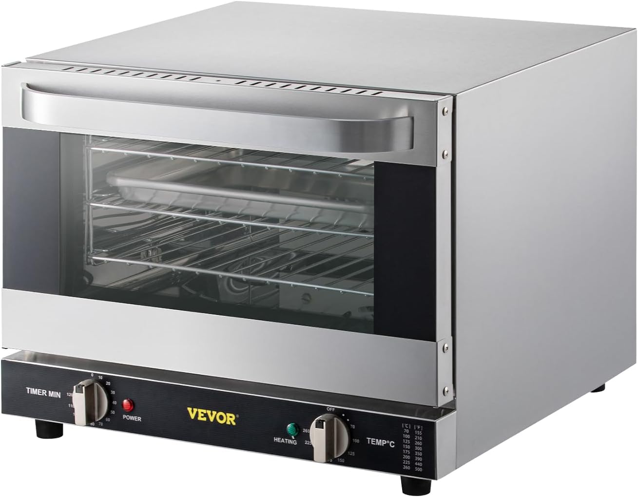 VEVOR Commercial Convection Oven, 21L/19Qt, Quarter-Size Conventional Oven Countertop, 1440W 3-Tier Toaster w/Front Glass Door, Electric Baking Oven w/Trays Wire Racks Clip Gloves, 120V