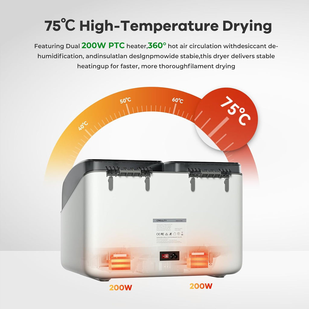 Creality Space Pi X4L Filament Dryer, 4 Spools 3D Printer Filament Dehydrator with Dual Independent Heating Chambers, 75°C High Temp & Smart Drying Box, Moisture-Proof Storage for PLA,PETG,TPU,ABS,etc