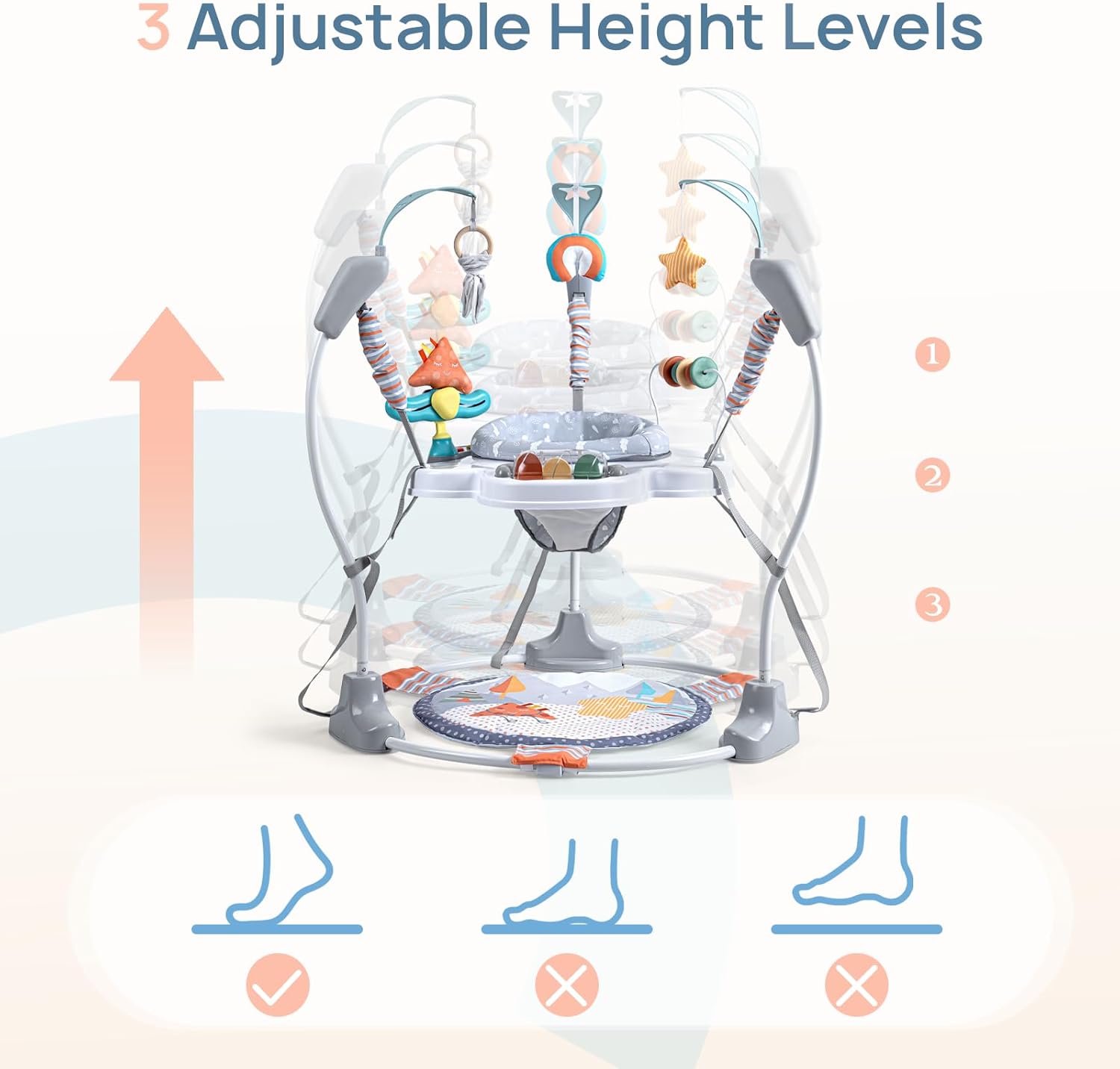 Baby Activity Center, Baby Jumper Activity Center with Music, Interactive Toys, 360° Rotating Seat, 3 Adjustable Heights, Infant Activity Jumper for 6+ Months (Gray Forest)